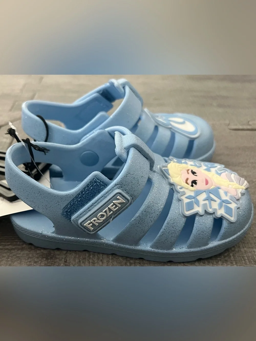 Disney Frozen Elsa Glitter Hook & Loop Adjustable Kids Sandal US 9 Blue